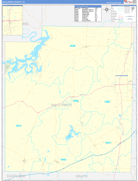 Palo Pinto County, TX Wall Map Basic Style